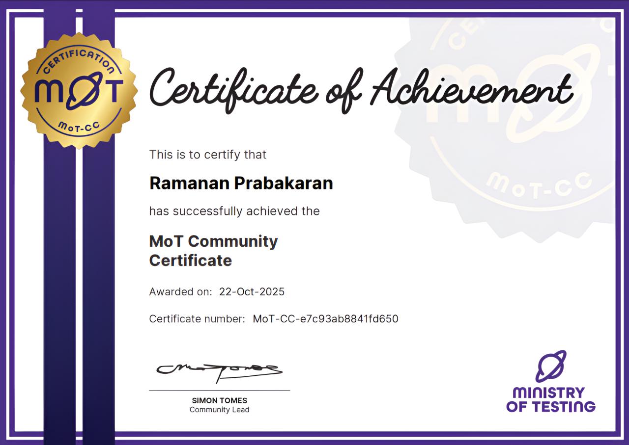 MoT Community Certificate