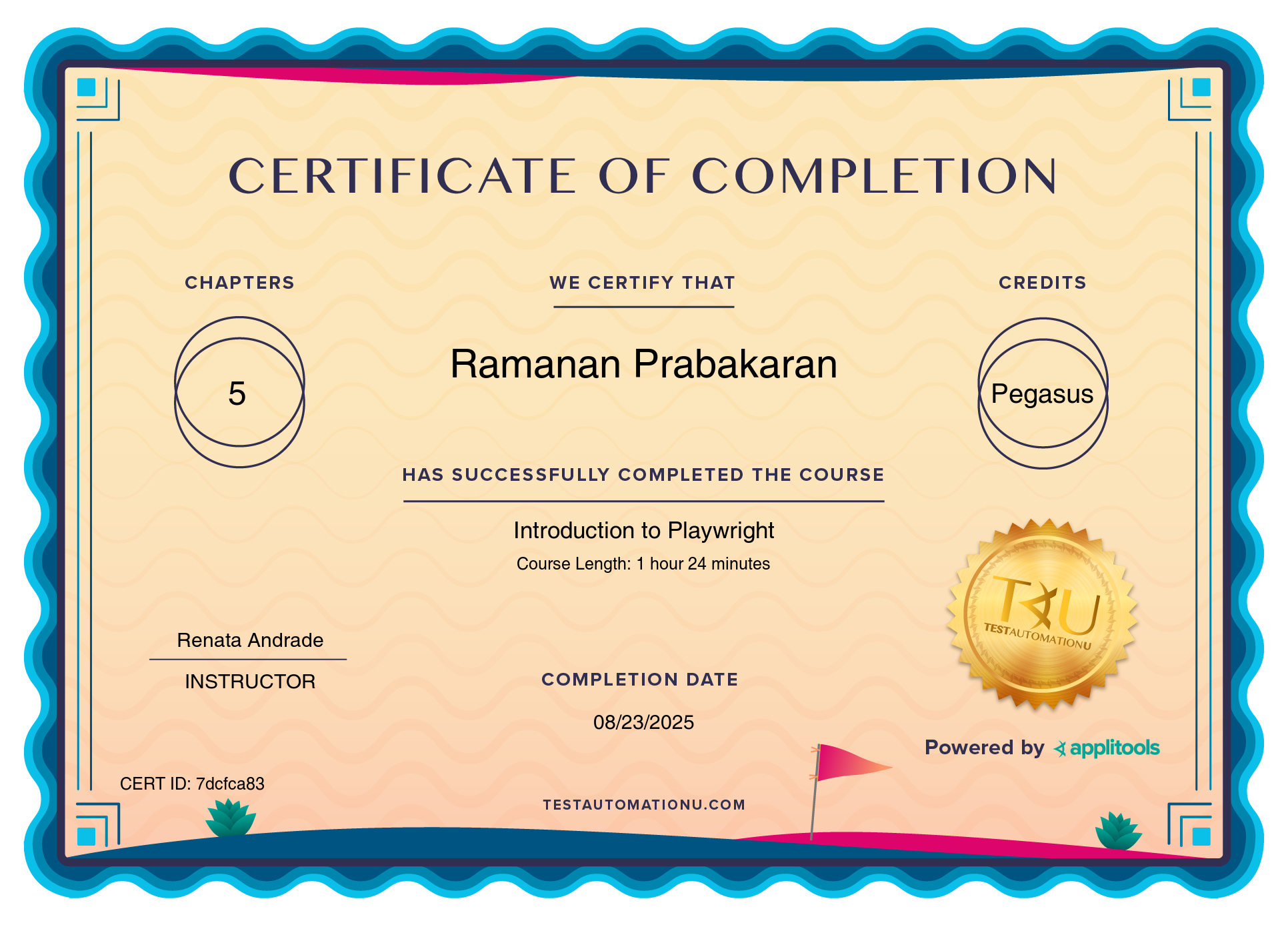 TestAutomationU Certificate – Introduction to Playwright